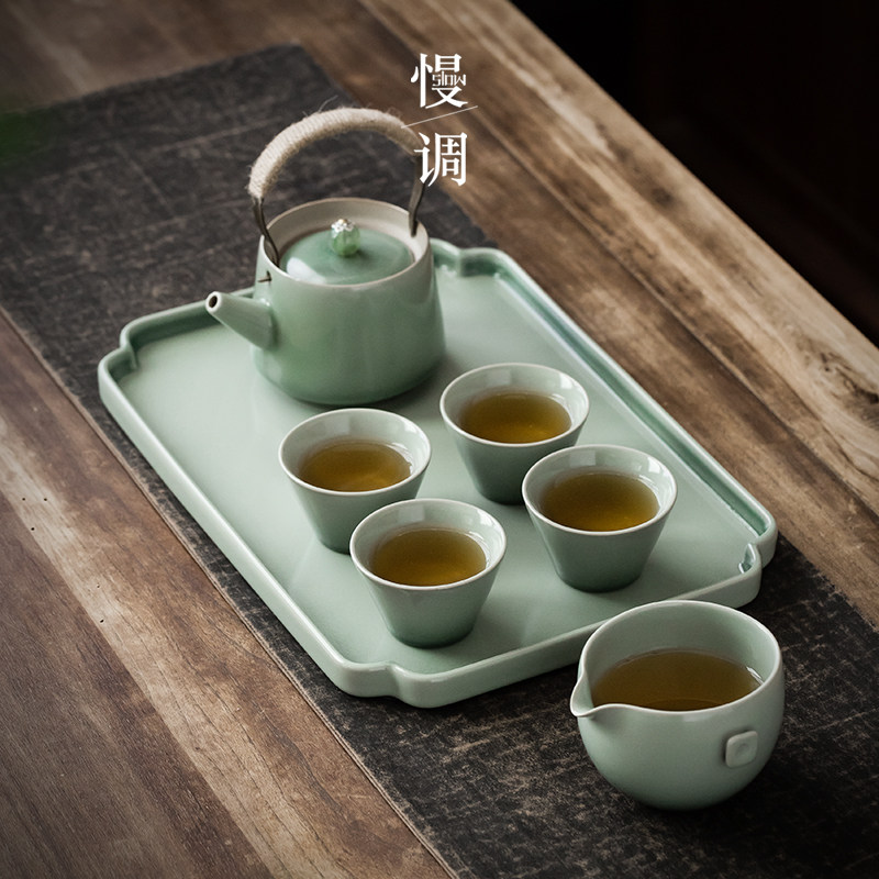 Slow Transfer Day Style Kongfu Tea Furniture Set Ceramic Living Room Home Tiliang Teapot Dry Tea Tea Tray Small Tea Table Whole Set