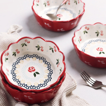 Japanese-style single ins Cute and good-looking cherry blossom tableware Girl heart strawberry salad bowl Household eating plate