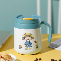 Child Insulation Cup Home Kindergarten Baby Handle Stainless Steel Milk Drink Water Cute Soup Mug Lettering Anti-Fall