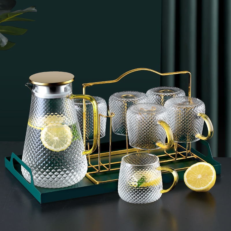 Cold kettle household high temperature resistant glass teapot large-capacity set summer hammer pattern light luxury white boiling water cold kettle