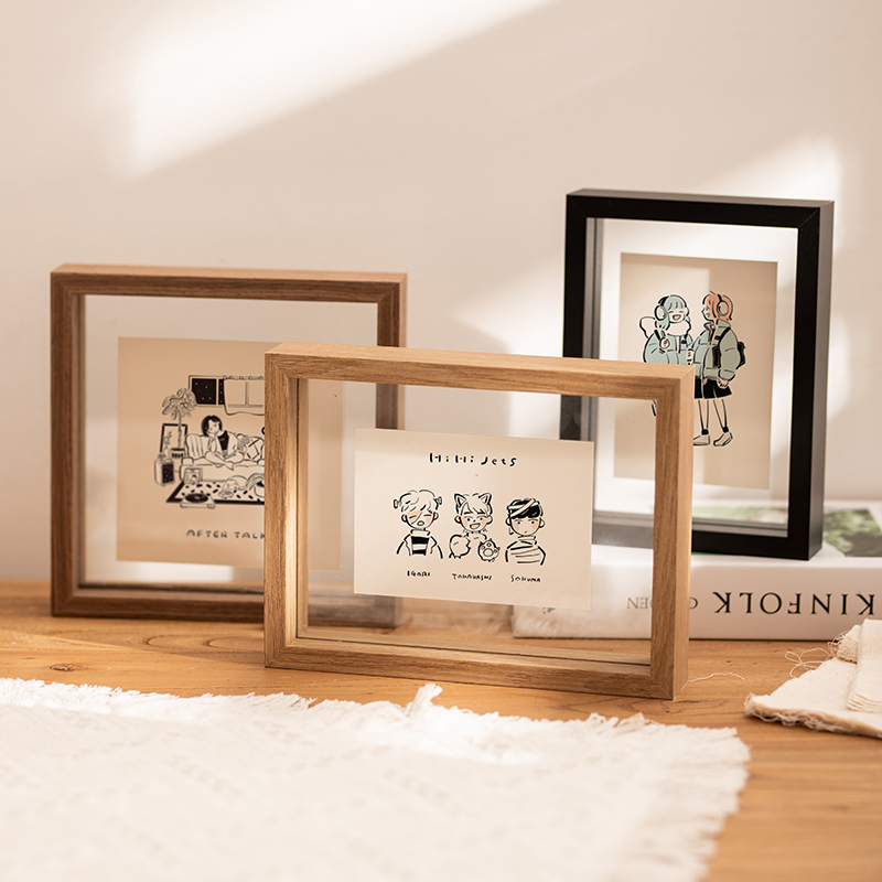 両面透明フォトフレームスタンド 6インチ 8文字書道装飾品 本物のガラス ポラロイドディスプレイスタンド 写真 小型額縁