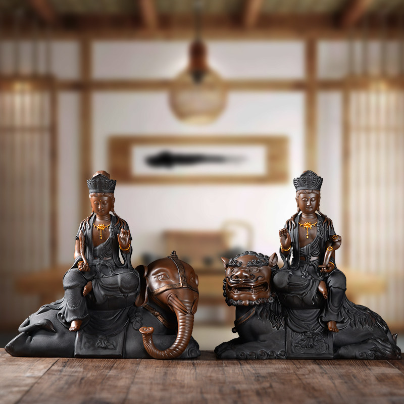 Ink dyeing stay incense Chen Jian comment Manjusri Bodhisattva Buddha statue Dehua ceramic statue home worship Buddha town house decorations