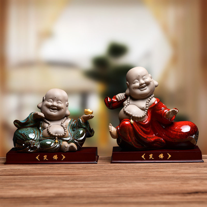 Ink-dyed Remain Aroma Ceramic Mire Big Belly Laughs Buddha Tricks of Buddha Crafts Crafts Pendulum Living-room Xuanguan Adornment Bogu Racks