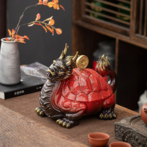Ink-dyed incense ceramic dragon turtle faucet Turtle Xuanwu ornaments Large lucky town house animal Feng Shui home decorations