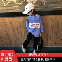 Girls  color sweater Autumn new middle and large childrens Korean loose polo shirt Childrens foreign style long-sleeved base shirt tide