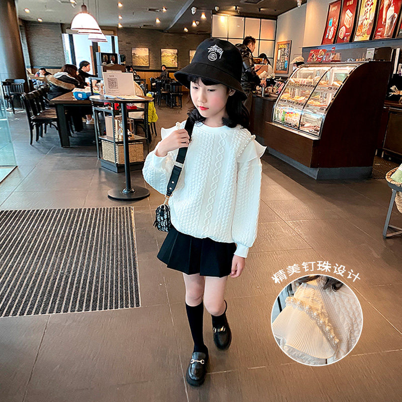 Girl White Thick Cotton T2022 Spring Dress New Children Pearl Lace Blouses CUHK Child Sweet shorts shorts