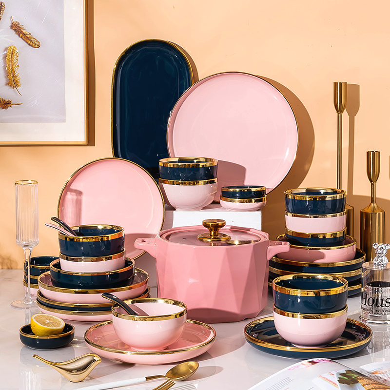 Dishes and Bowls Set for Home Use 2026 New Light Luxury Wedding Tableware Jingdezhen Ceramic Bowls, Plates, Chopsticks, Dishes for Wedding and Housewarming