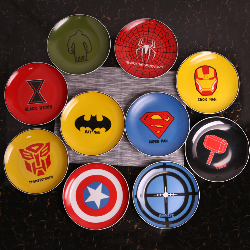 Diffuse wei hero move plate tableware ceramics dinner plate spiderman batman captain America plate plate