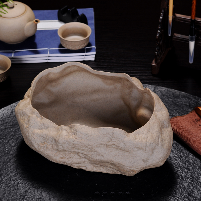 Creative coarse pottery built large bucket retro stone tea wash your pen ceramic cup water to wash the tea taking with zero pot fish tank
