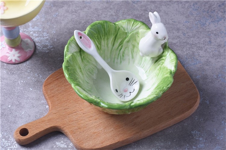 Bowl of cabbage children tableware bowls of creative move, lovely rabbits eat fruit salad bowls of household ceramics
