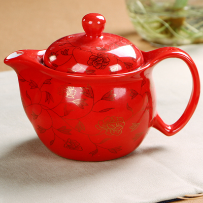 Red wedding ceramic teapot to new one people cup bowl wedding wedding gift tea kettle lid bowl