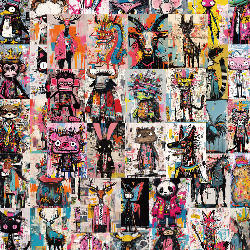 50 Pieces of Basquiat-Style Crazy Art Stickers for Notebook, Computer, Guitar Decoration, DIY Waterproof Decals 50 Pieces of Basquiat-Style Crazy Art Stickers for Notebook, Computer, Guitar Decoration, DIY Waterproof Decals