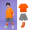 Orange T-shirt+black and white checkered shorts+orange stockings