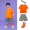 Orange T-shirt+black and white checkered shorts+headband+orange stockings