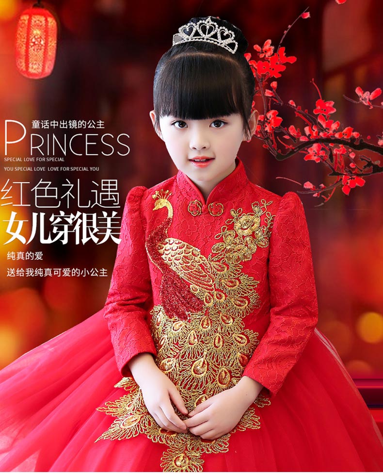 思卡贝嘉 女童加绒旗袍礼服裙 拜年服 图1
