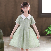 Girls summer dress 2021 New Baby collar floral skirt childrens foreign style Korean princess skirt