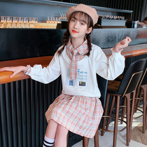 Girls set Autumn long sleeve cotton children Net red autumn dress foreign childrens suit skirt two-piece skirt