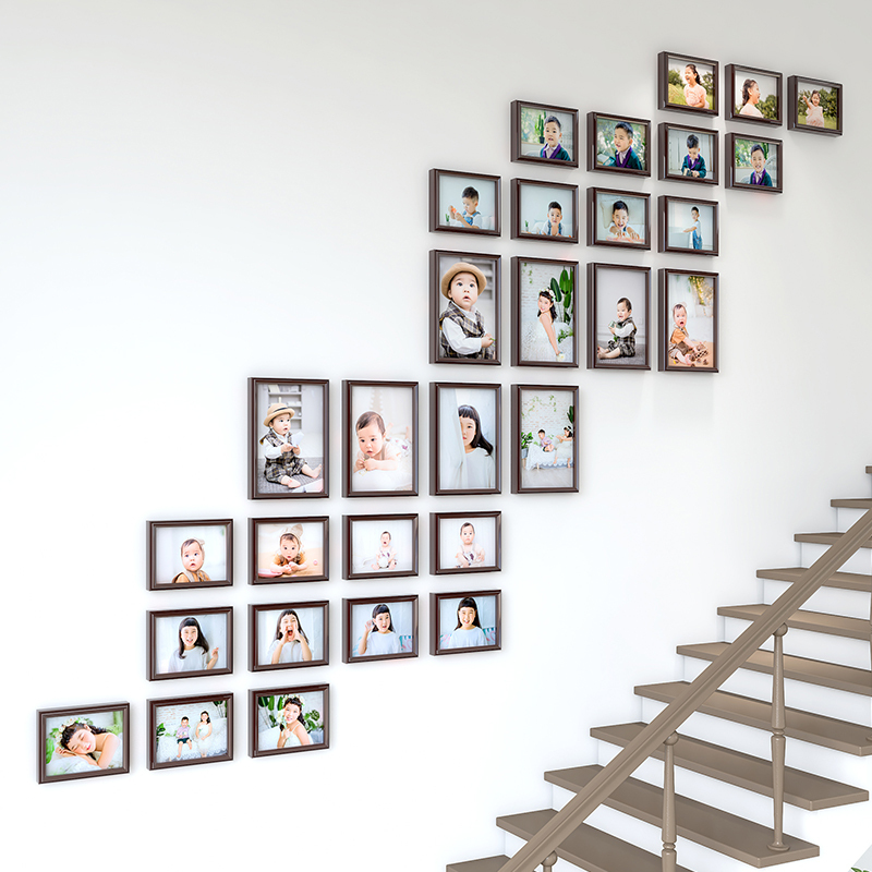 Staircase Photo Wall Decoration Children's Photo Frame Set No-Drill Photo Printing Wall Hanging Creative Trendy Photo Wall