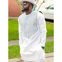 Mens white long-sleeve African national style T-shirt Mens T-shirt