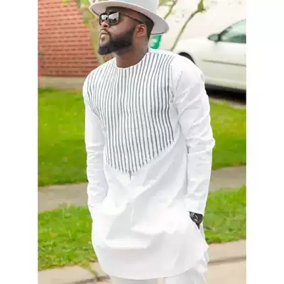 Mens white long-sleeve African national style T-shirt Men's T-shirt