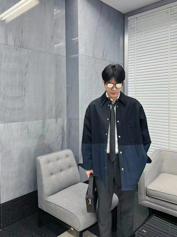 2024 Early Autumn New Tb Duffy Color-Blocked Shirt Jacket for Men and Women, Loose Casual Oversize Jacket