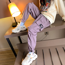 Girls overalls Spring and Autumn 6 Korean version 7 girls 8 Super Cool 9 Fashion 10 loose 12 Hip Hop 15 year old student trousers