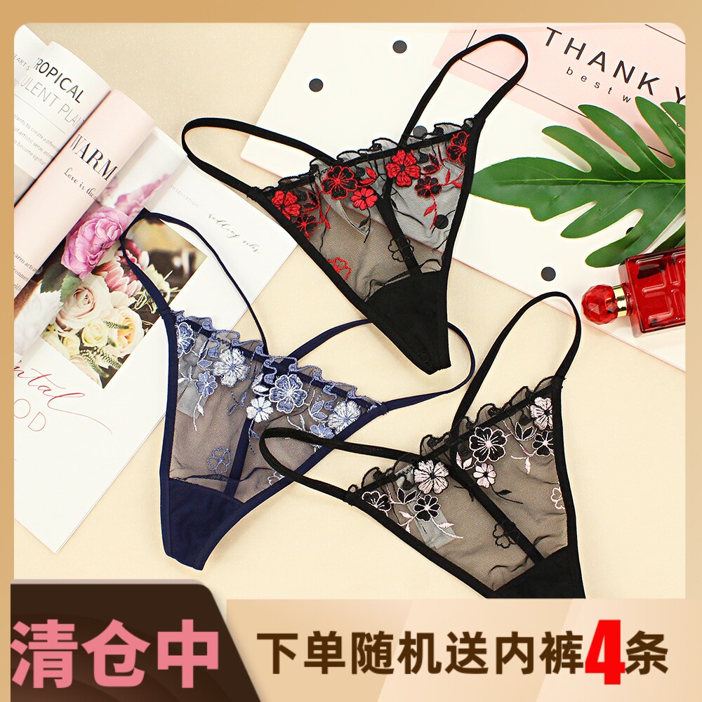 One Piece Exquisite Quality Mesh Embroidered Low Waist Transparent Sexy Seamless Summer Panties Women Thong T Pants