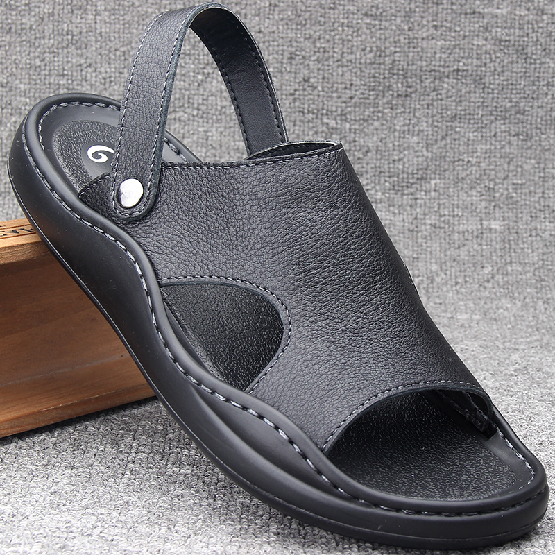 Sandals men's driving leather casual sandals and slippers dual-use outer wear soft-soled beach shoes dad sandals men's summer