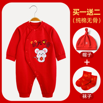 Newborn baby jumpsuit pure cotton baby Autumn male spring and autumn winter clothes climbing clothes 100 days Red full moon clothing women
