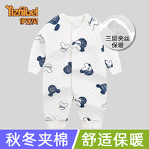 Baby clothes autumn and winter clothes jumpsuit men and women baby warm cartoon silk clothes newborn autumn and winter clothes tide