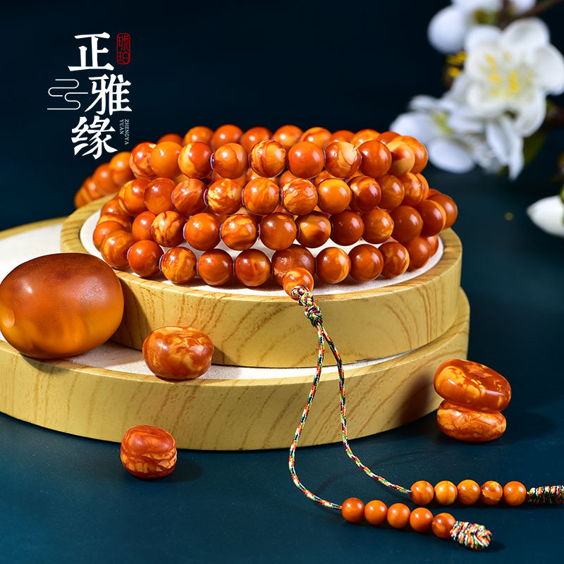 Zhengya Jewelry (Handed down) West Asia Backflow Old Beeswax 108 Buddha Beads Multi-circle Necklace Old Flower Wax