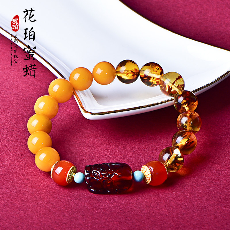 Zhenya Jewelry Natural Honey Flower Blood Perr Handle Chicken Yellow Old Honey