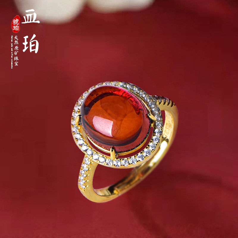 Zhengya Jewelry Wine Red Blood Permethamber Water Drop 925 Silver Gilded Live female ring 