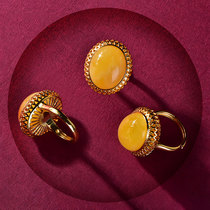 Zhenya jewelry natural honey wax ring chicken yellow honey 925 silver plated 18K gold red blood amber and amber