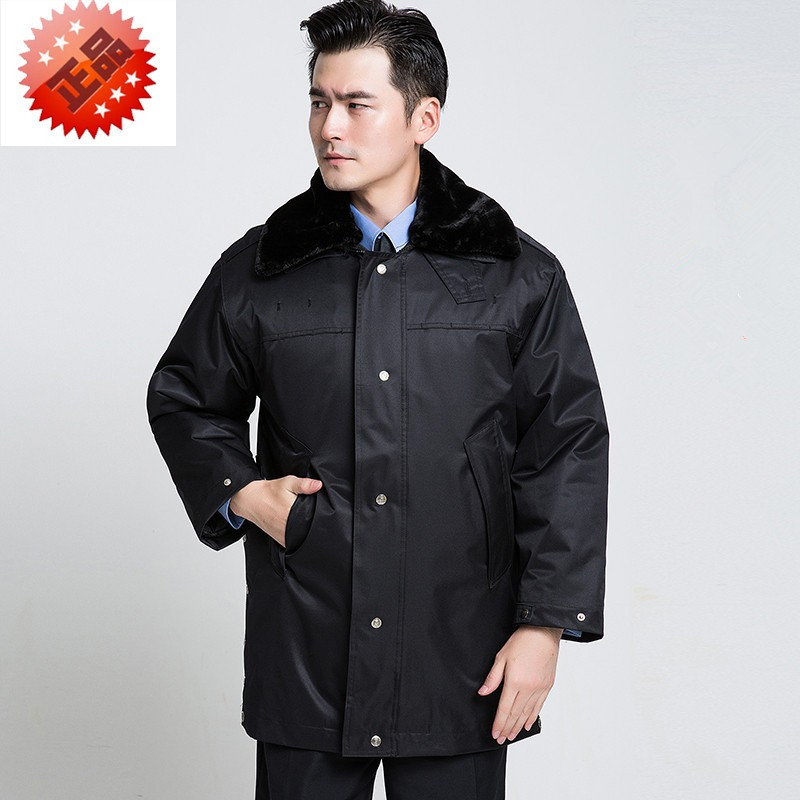 Security cotton coat men's winter mid-length version thickened cold-proof clothing large size property cotton clothing work uniform uniform jacket