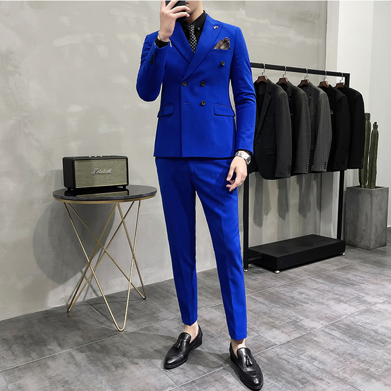 Klein Blue Suit Men's Set Singer Performance Dress High-End Host Banquet Casual Blazer Trendy Klein Blue Suit Men's Set Singer Performance Dress High-End Host Banquet Casual Blazer Trendy