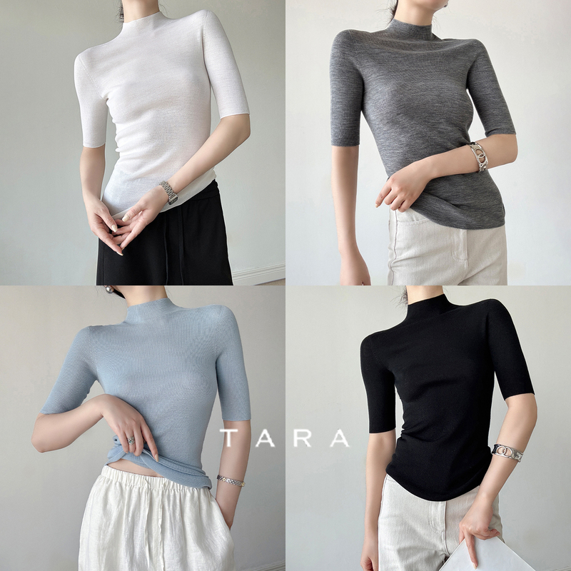Tara | Multi-Color B Brand German Yangzi 120S Machine Washable All-Wool Seamless One-Piece Five-Quarter Sleeve Knit Sweater
