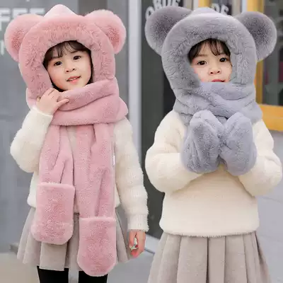 Baby hat scarf all-in-one winter 2020 new warm rabbit velvet cute hat for men and women and children to keep warm children's bib