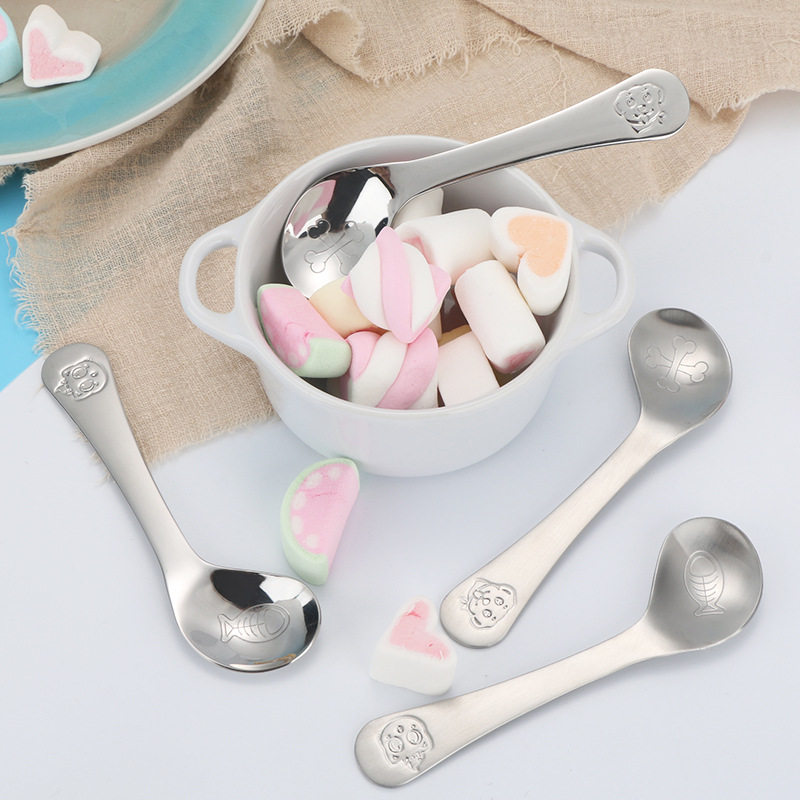 304 Stainless Steel Spoon Children Crooked Mouth Spoon Cartoon Training Baby Dining Spoon Cute Eating Cutlery