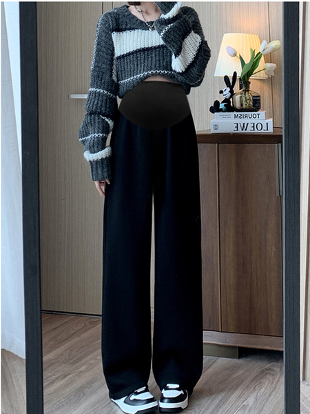 Maternity Autumn Pants for Spring and Autumn, Wide-Leg Pants for Outdoor Wear, Faux Cashmere, Casual Drapey Straight-Leg Pants, 2023 New Style — 5