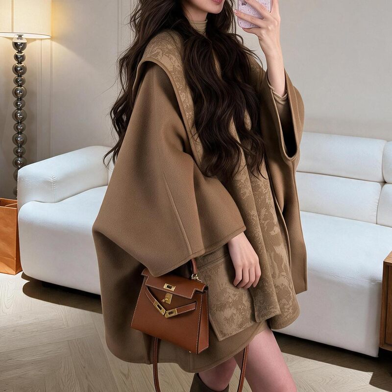 Woolen Nene/ Paris Vintage Magazine 100% Sheep Wool Sketch Print Cape Handmade Double-Sided Wool Coat Woolen Nene/ Paris Vintage Magazine 100% Sheep Wool Sketch Print Cape Handmade Double-Sided Wool Coat