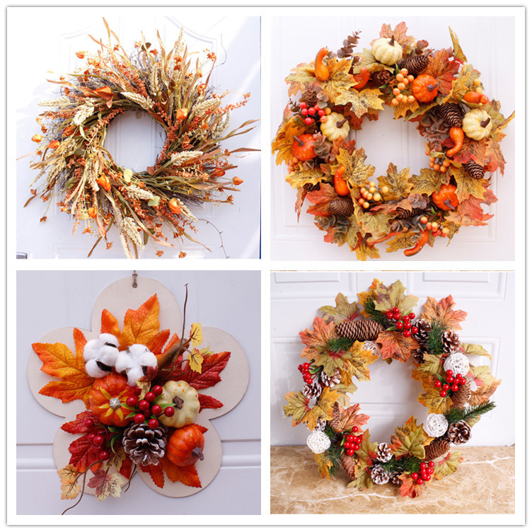 Autumn Wreath Door Decoration Corn Ears Wheat Ears Flowers Maple Leaves Pumpkin Tulips Halloween Home Wall Decoration Autumn Wreath Door Decoration Corn Ears Wheat Ears Flowers Maple Leaves Pumpkin Tulips Halloween Home Wall Decoration