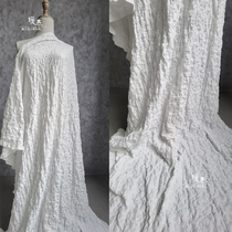 White recycled cotton and linen embroidered pleated three-dimensional fluffy special texture personalized recycled clothing designer fabric