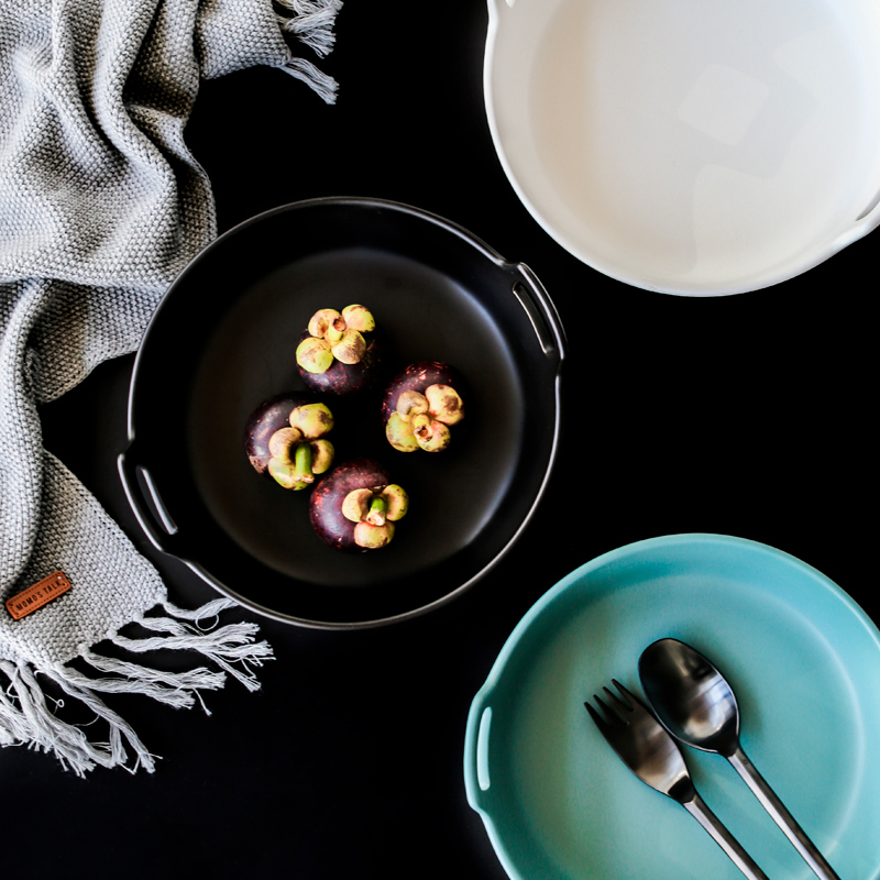 Boss on restoring ancient ways and matte enrolled ears plate household ceramic round large capacity baking pan fruit salad plates