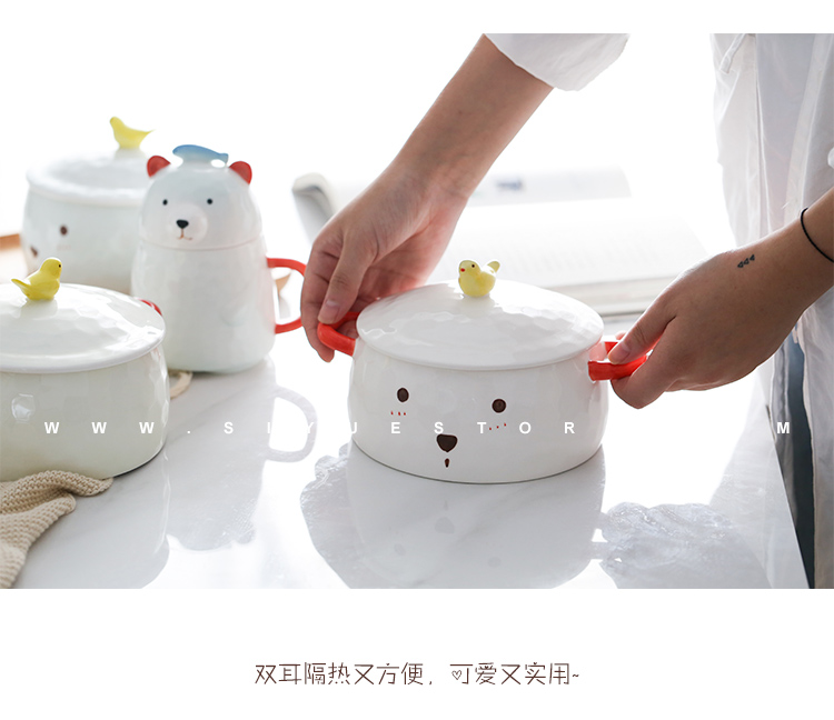Boss have baby bear ceramic terms rainbow such as bowl, lovely cartoon family dormitory single with cover ears soup bowl