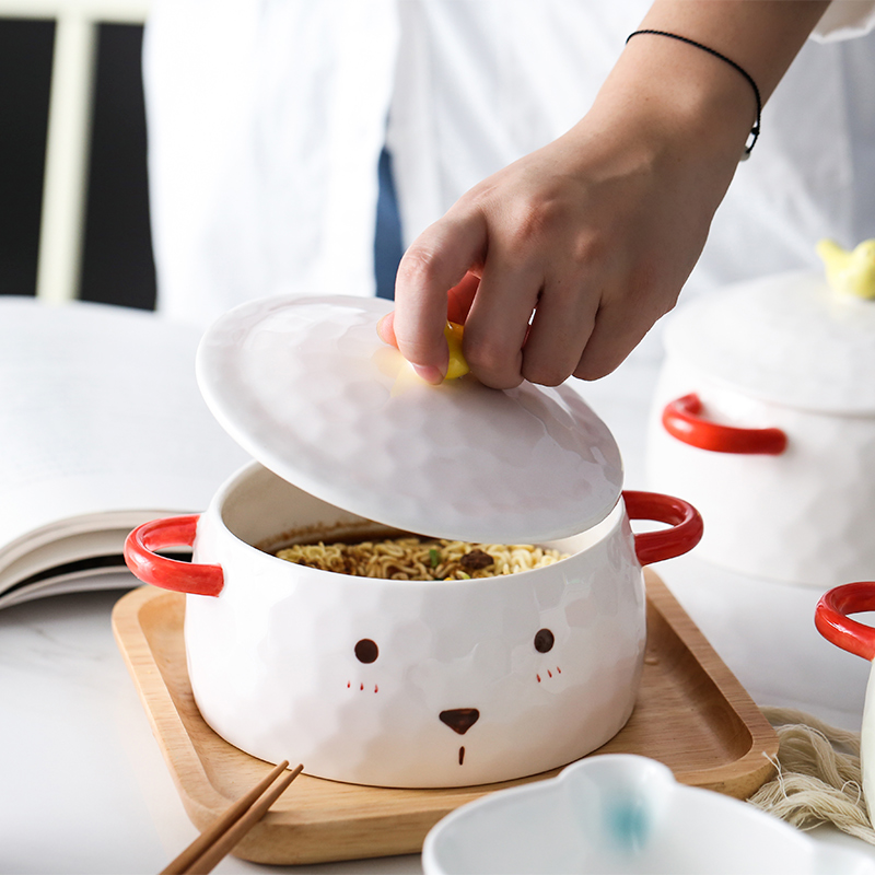 Boss have baby bear ceramic terms rainbow such as bowl, lovely cartoon family dormitory single with cover ears soup bowl