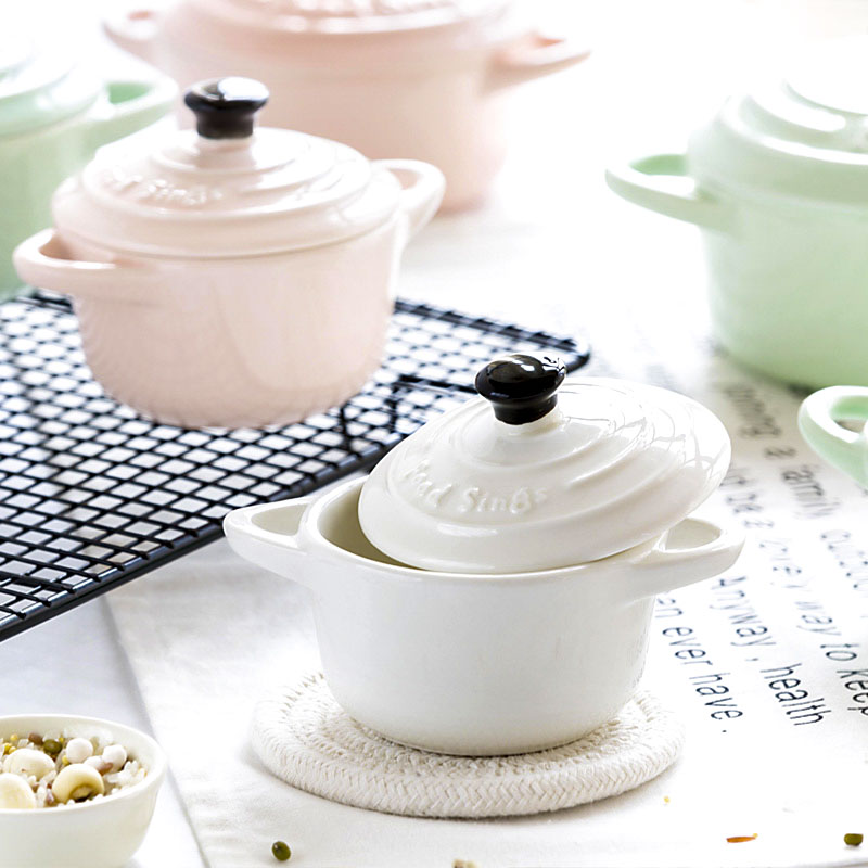 Boss it in creative lovely ears steamed egg bowl with cover ceramic bird 's nest water stew roast to use baking tools