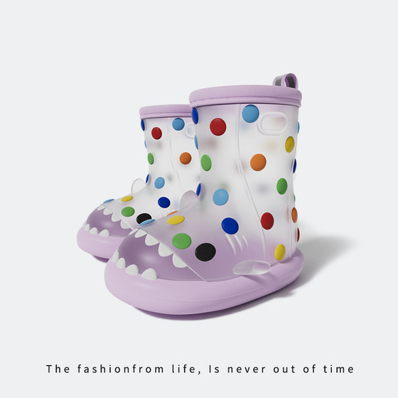 레인보우 콩 상어 소년과 소녀를 위한 어린이 장화, 미끄럼 방지 2024 새로운 어린이 아기 장화 만화 물 신발