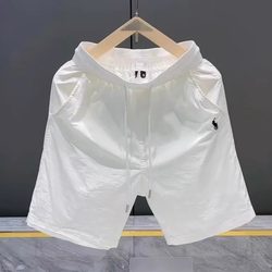Light Luxury High-End White Shorts for Men, Summer Trendy Brand Casual Five-Point Shorts, Versatile Beach Shorts for Men