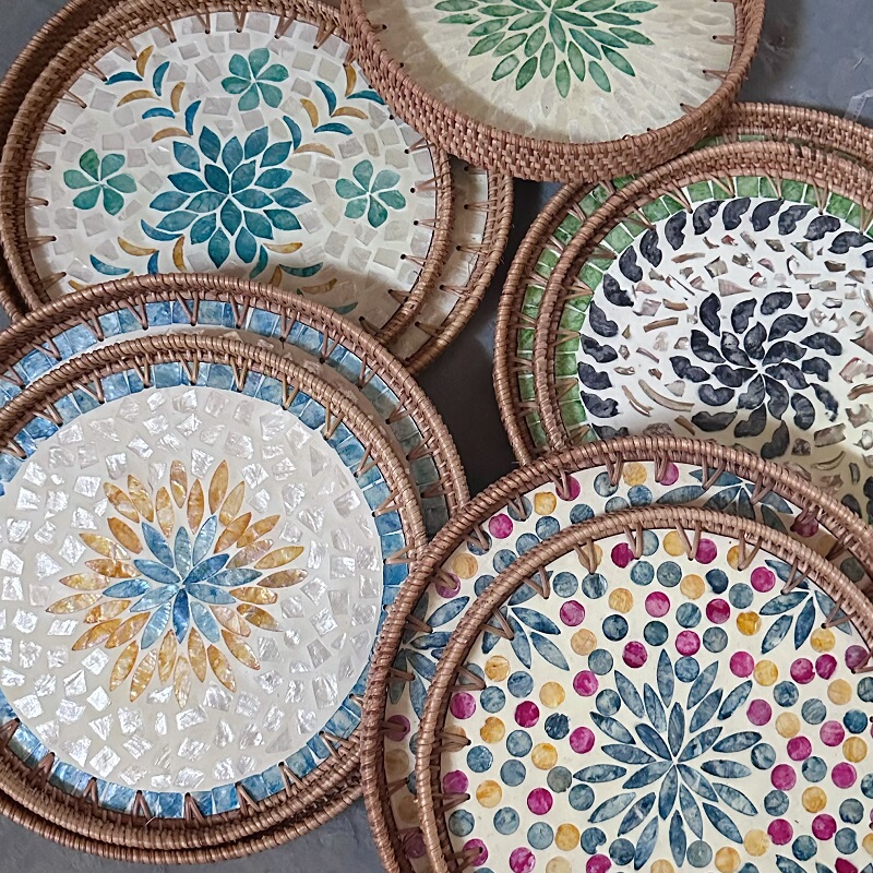 Vietnamese Autumn Rattan Woven Shell Basket, Square, Rectangular, Oval Storage Basket, Desktop Snack and Dried Fruit Woven Basket